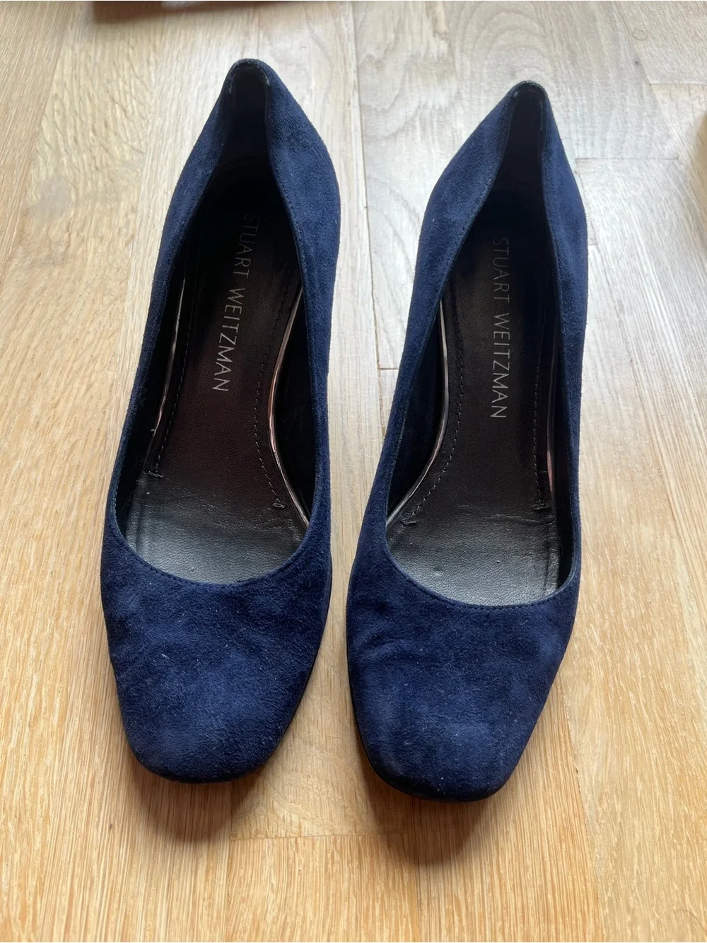 Stuart Weitzman Navy Suede Square-Toe Pumps